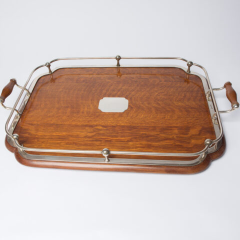 1900S Silver Plate And Wood Tray 6