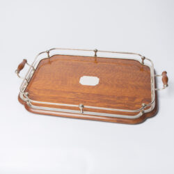 The image for 1900S Silver Plate And Wood Tray 10