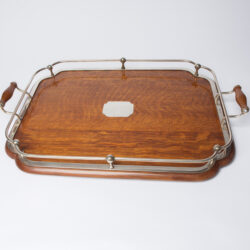 The image for 1900S Silver Plate And Wood Tray 6