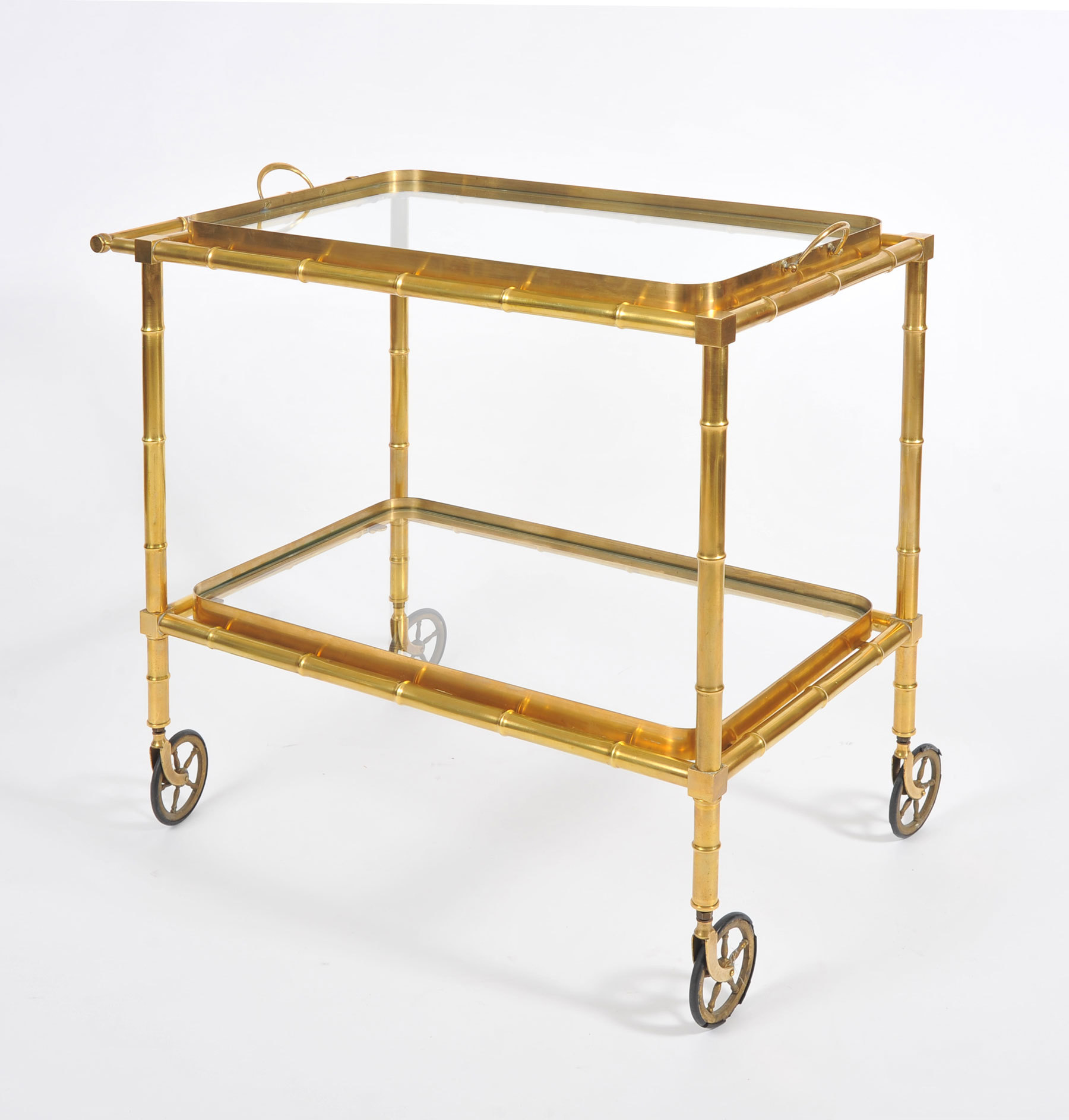 1950s Italian brass bamboo drinks trolley