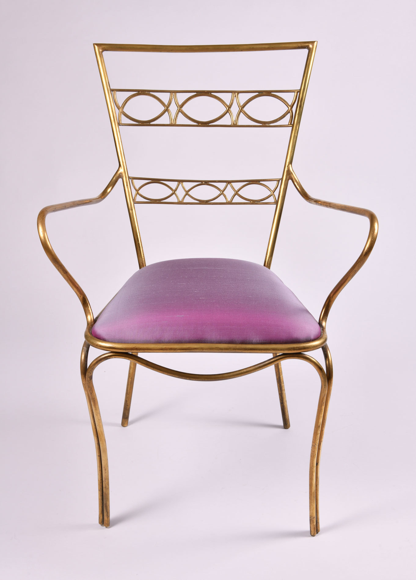 Brass Chair Purple Upholstered Seat 02