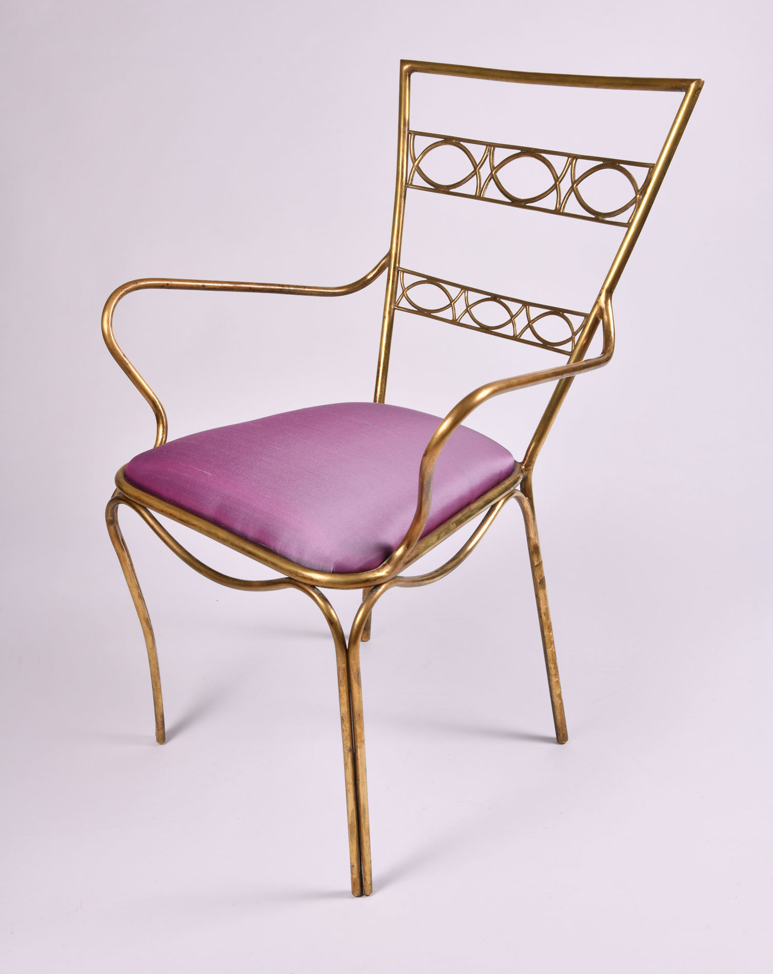 Brass Chair Purple Upholstered Seat 03