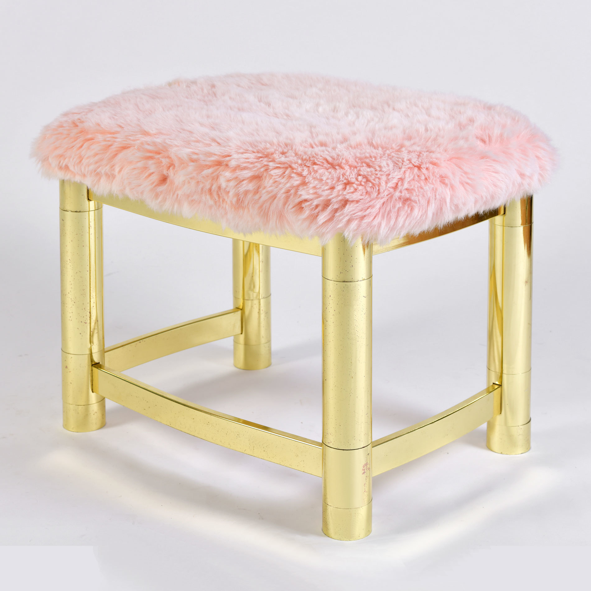 Fluffy Pink Brass Stool 01