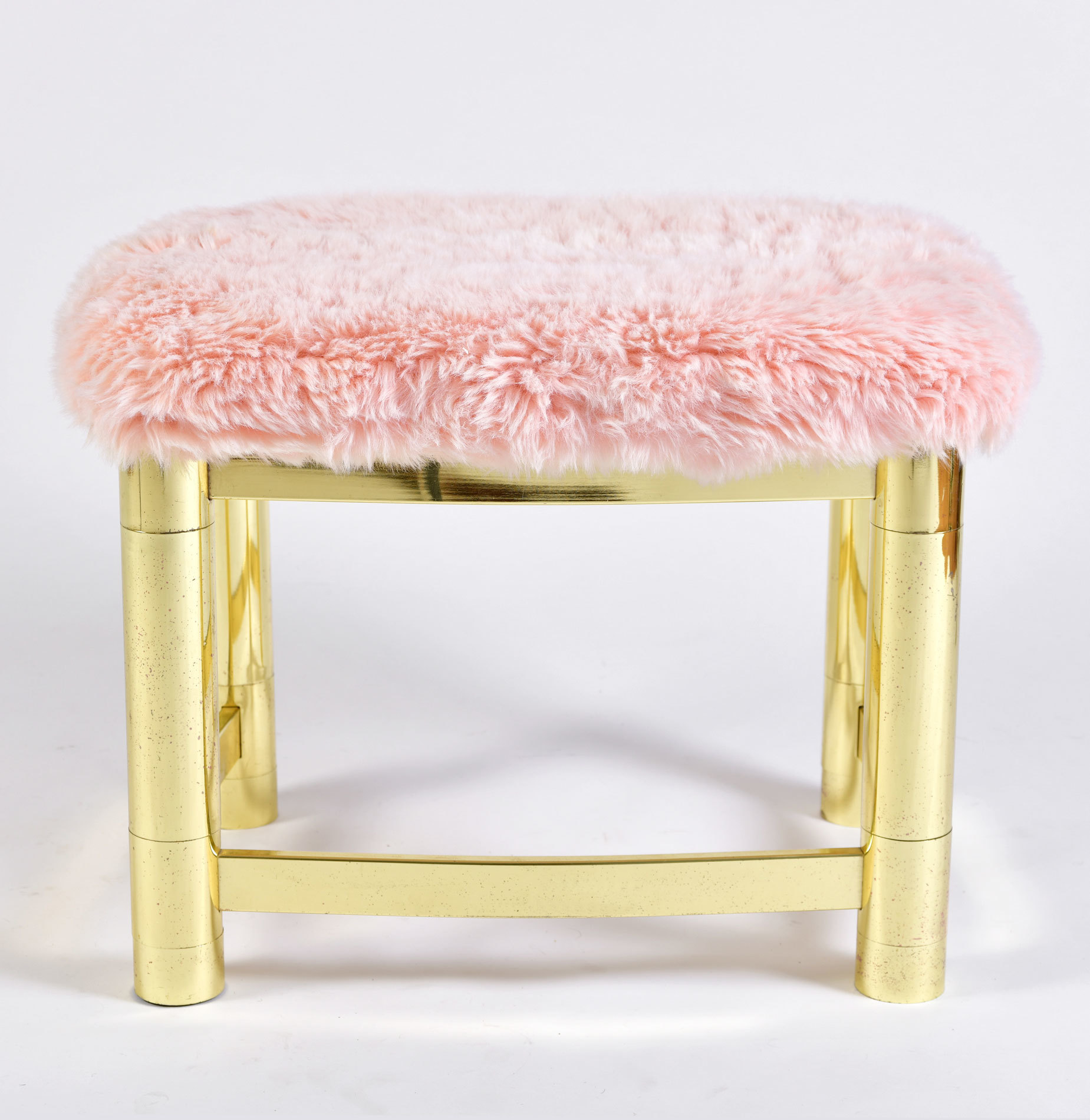 Fluffy Pink Brass Stool 02