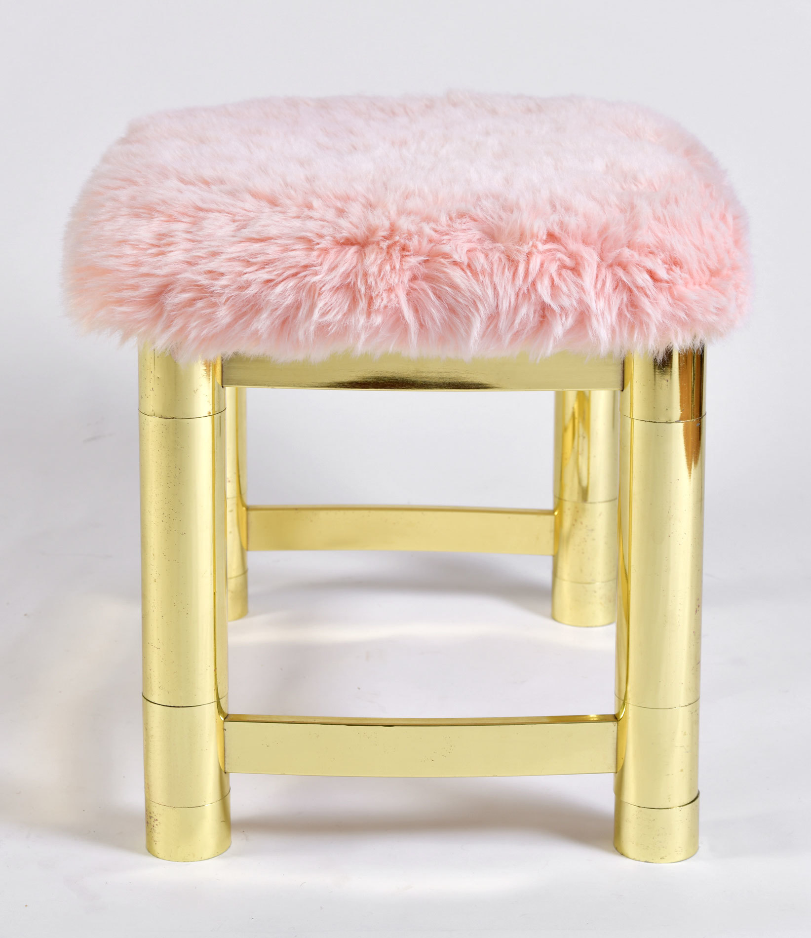 Fluffy Pink Brass Stool 03