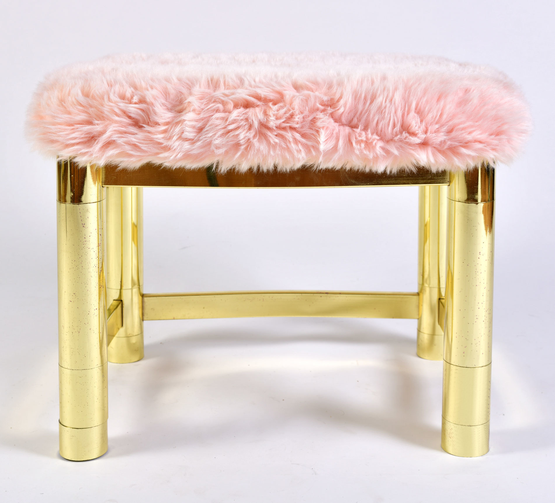 Fluffy Pink Brass Stool 04