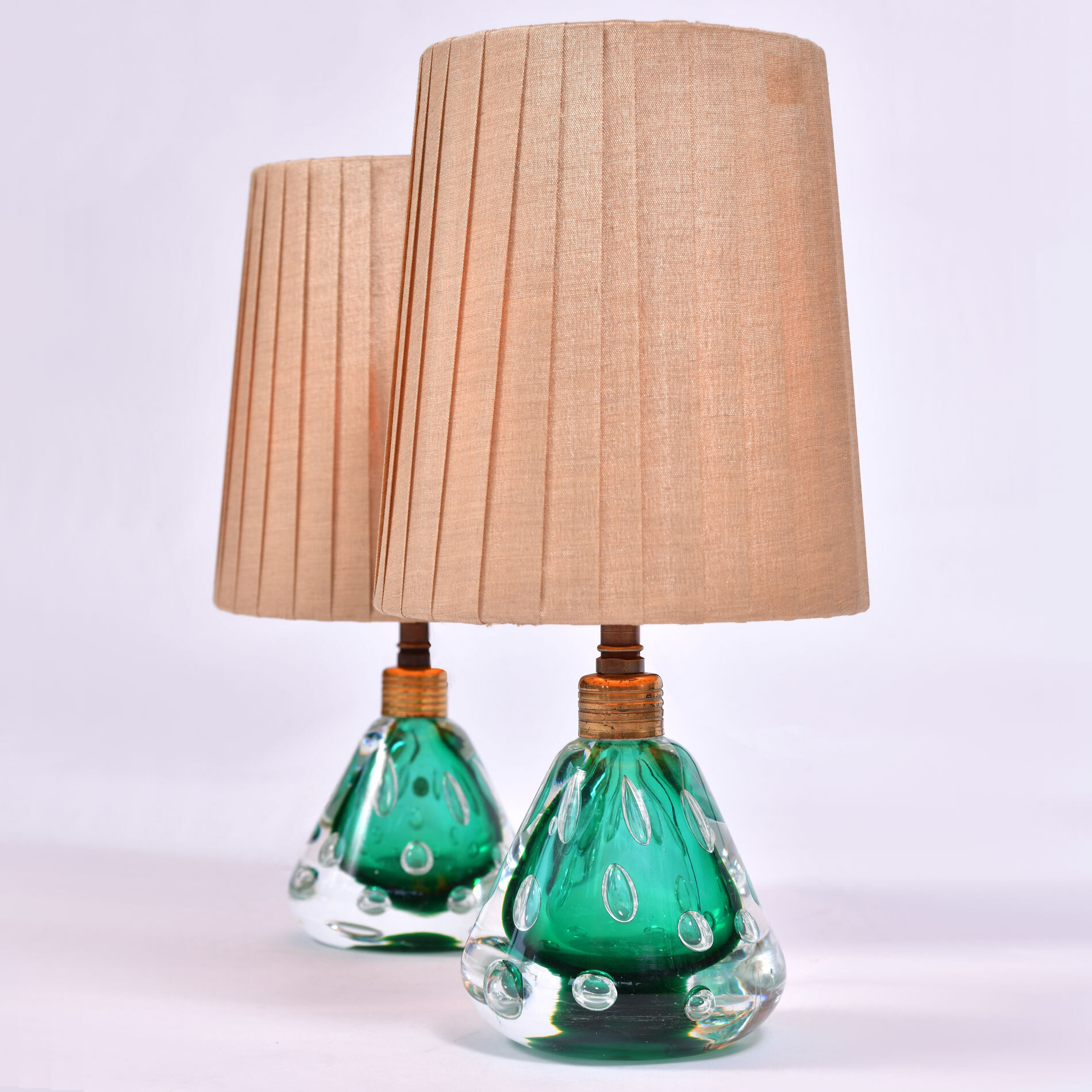 Pair Emerald Green Murano Lamps 01