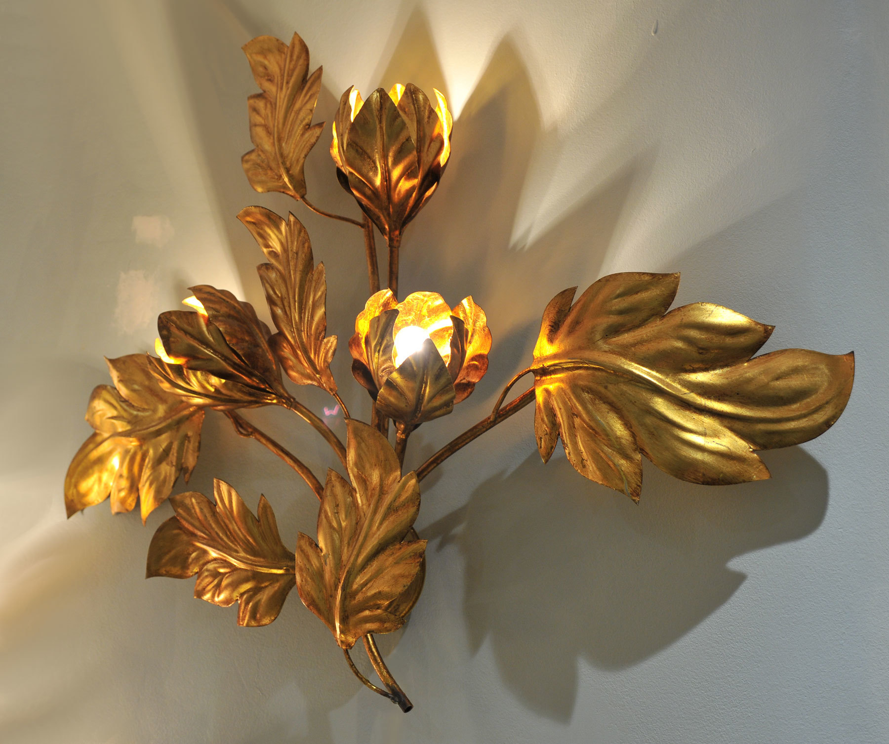 Pair Gilded Peonie Wall Lights 02 Vw