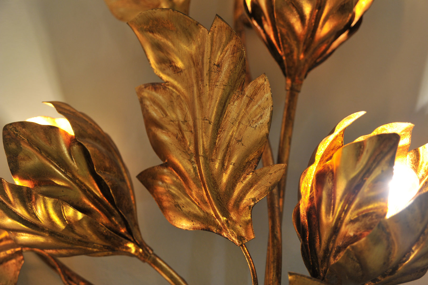 Pair Gilded Peonie Wall Lights 05 Vw