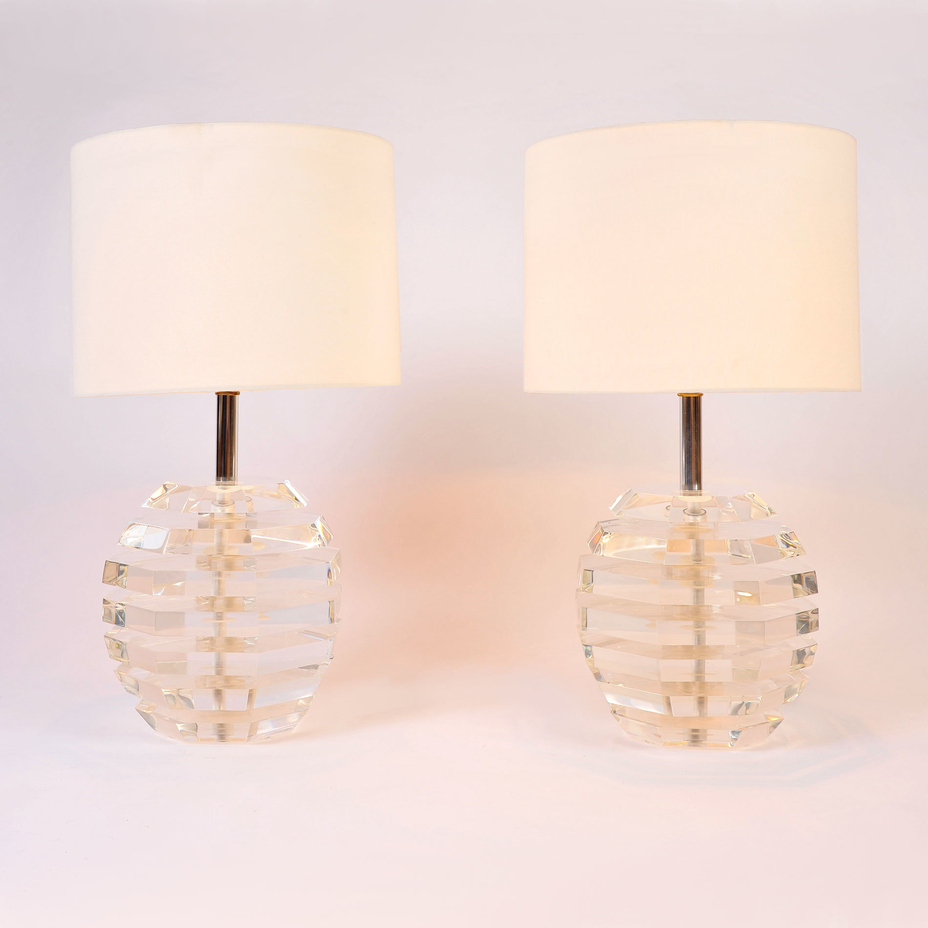 Pair Lucite Ball Lamps 01