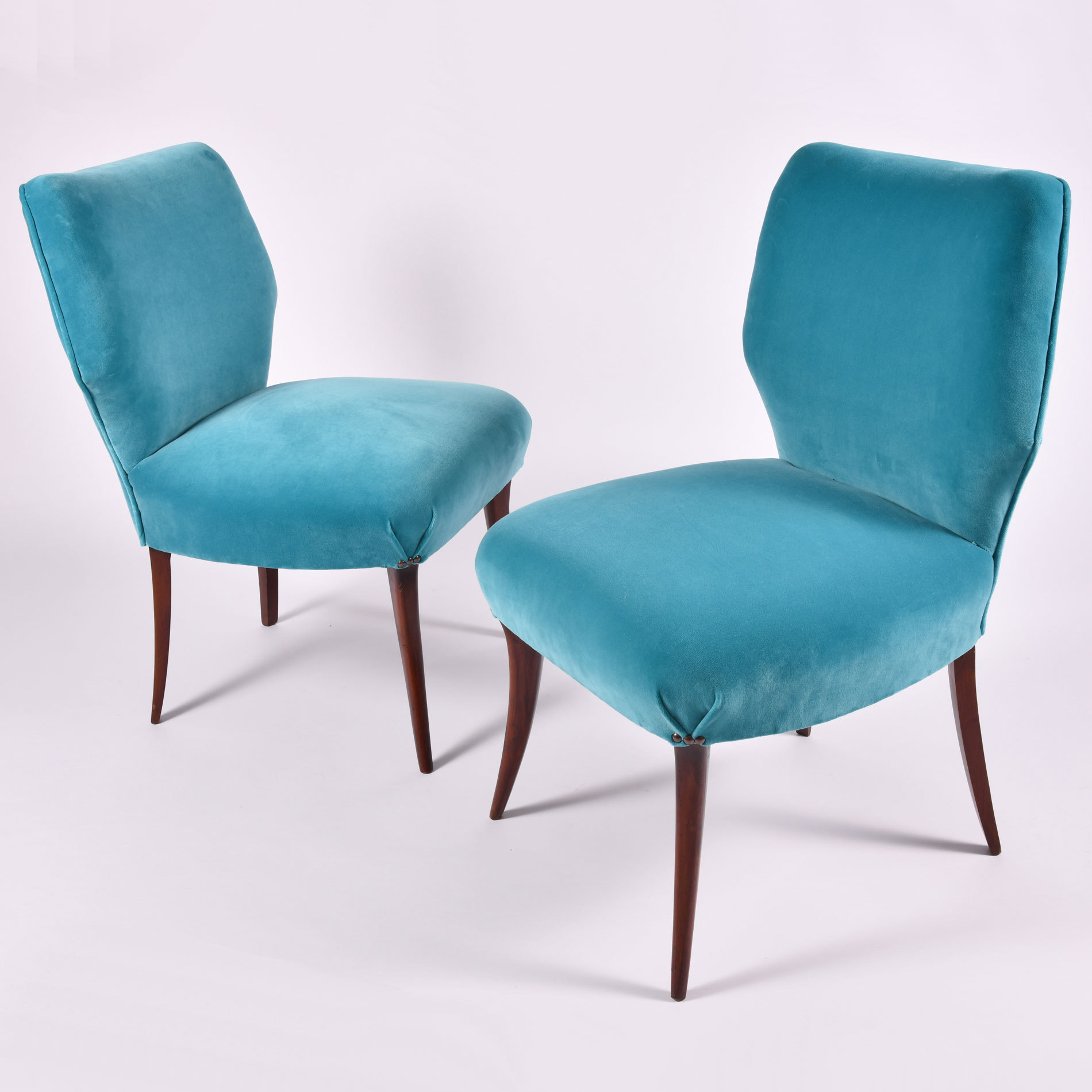 Pair Turquoise Velvet Chairs 02