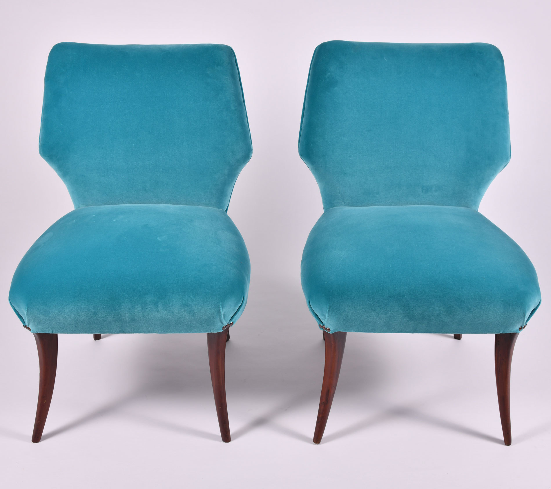 Pair Turquoise Velvet Chairs 03