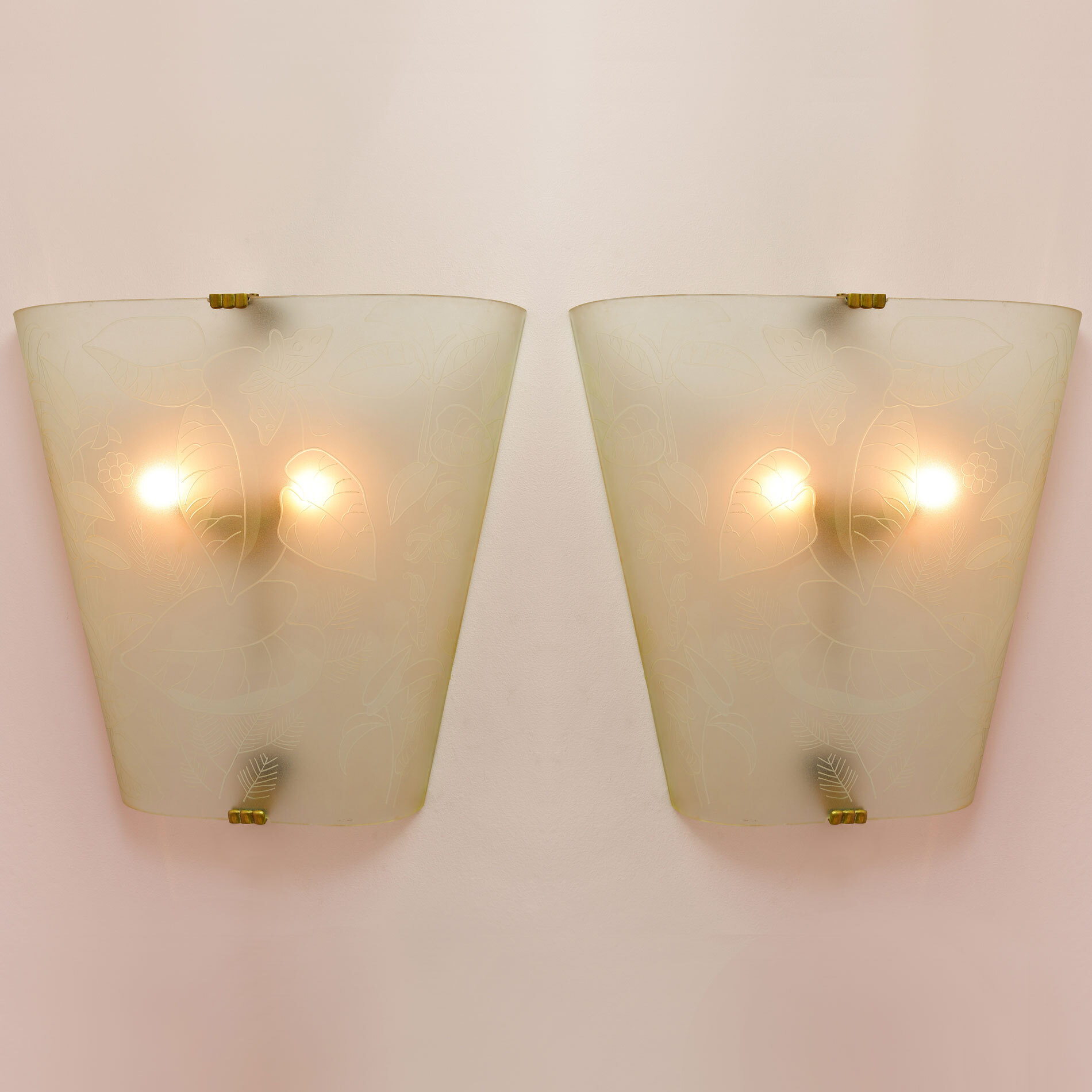 The image for Pair Of Etched Glass Wall Lights 01