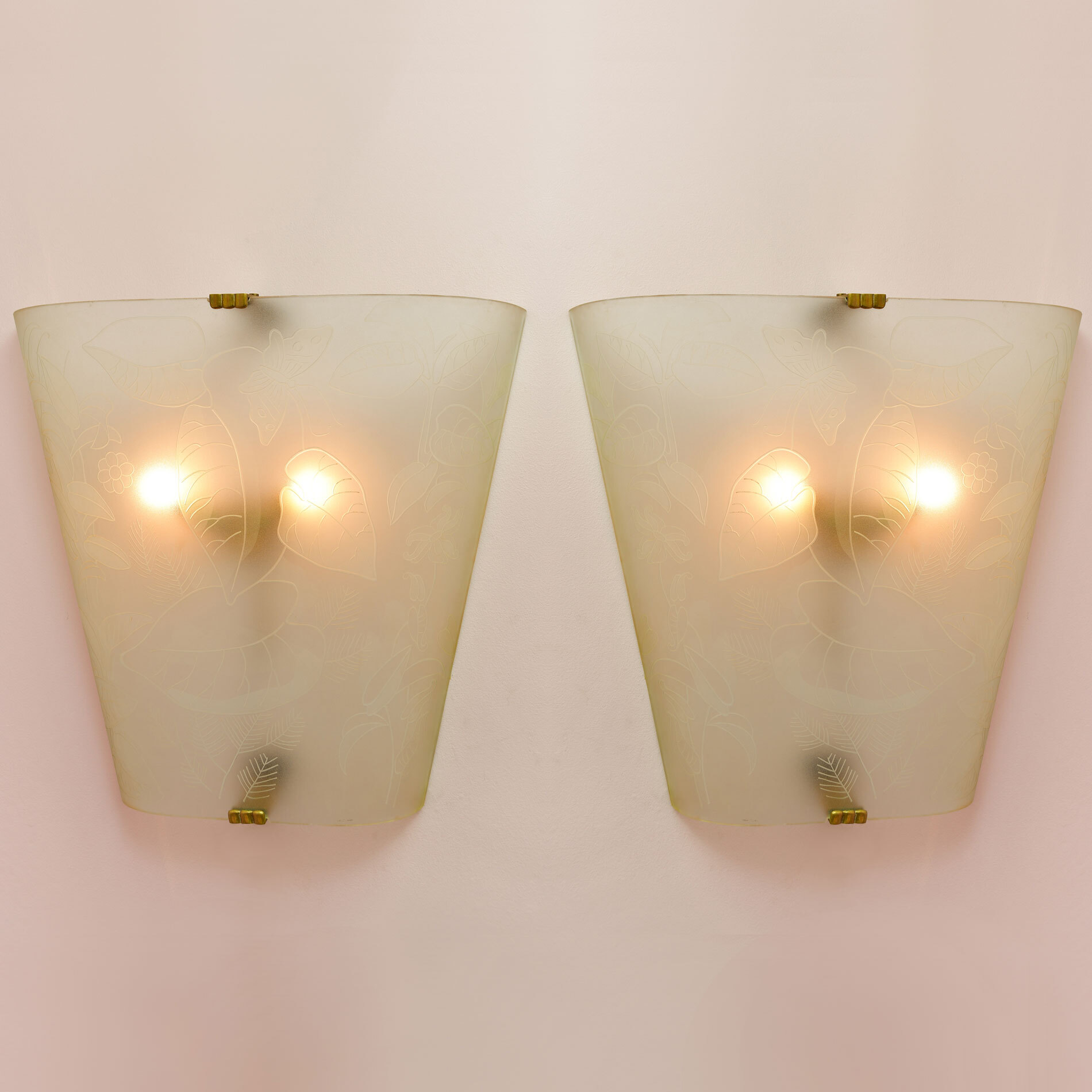 Pair Of Etched Glass Wall Lights 01