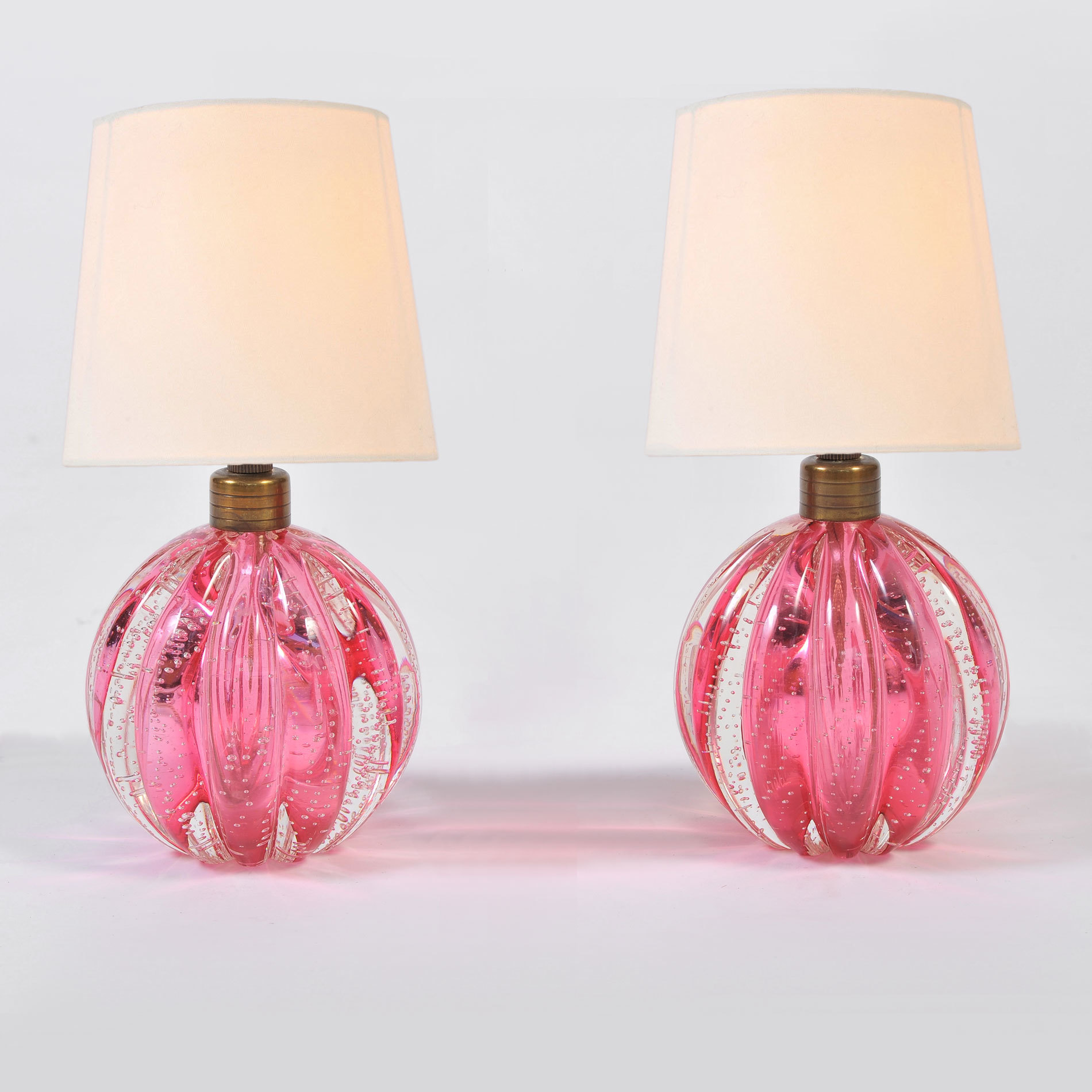 Pair Pink Murano Ball Lamps 01