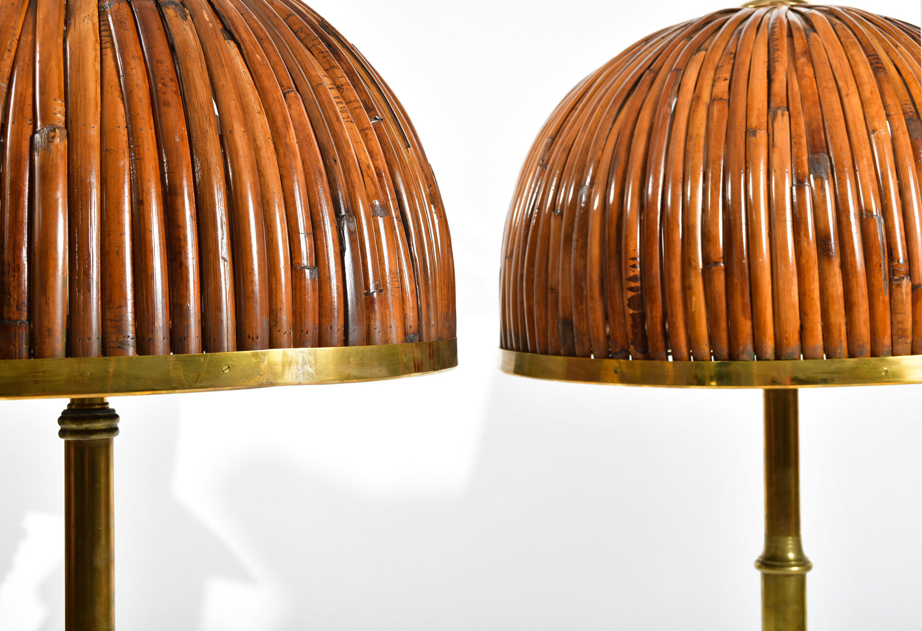 Pair of Italian brass and rattan tall table lamps Valerie Wade
