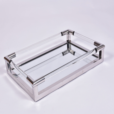 Us Chrome Lucite Rectangular Tray 1