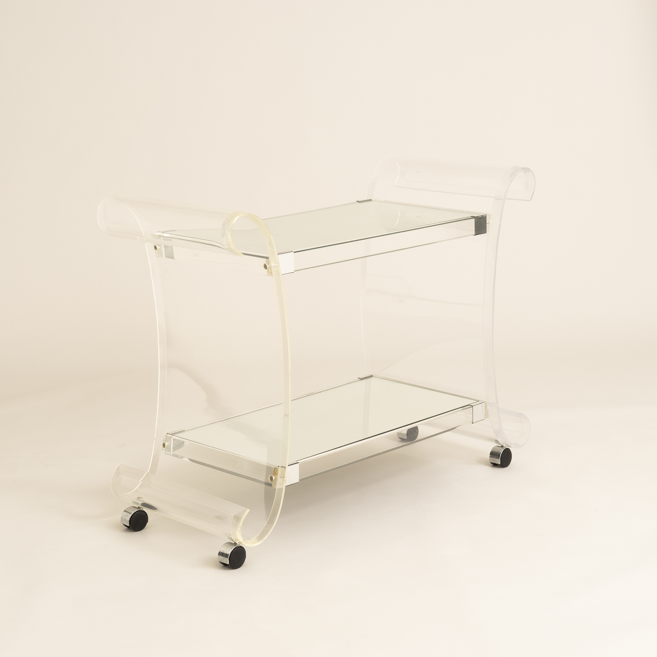 1970s American Lucite and mirror drinks/serving trolley Valerie Wade