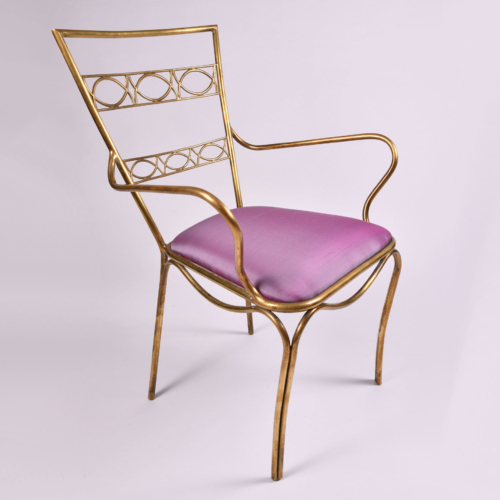 Brass Chair Purple Upholstered Seat 01