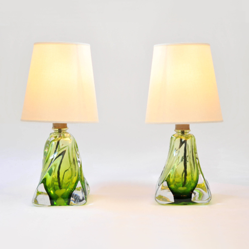Pair Green Glasss Lamps 01