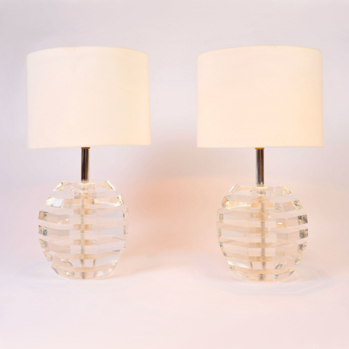 Pair Lucite Ball Lamps 01