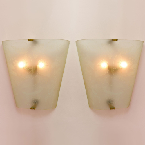 Pair Of Etched Glass Wall Lights 01