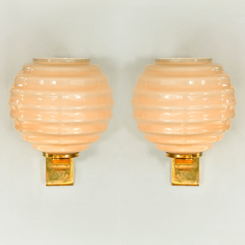 Pair Of Ribbed Globe Wall Lights 01