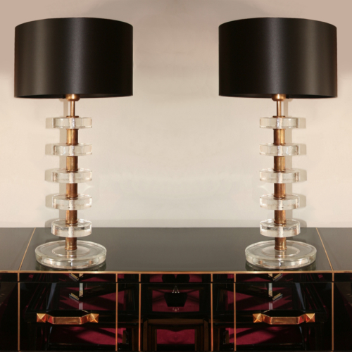 Valerie Wade Lt551 Pair Italian Clear Glass Disc Lamps 01