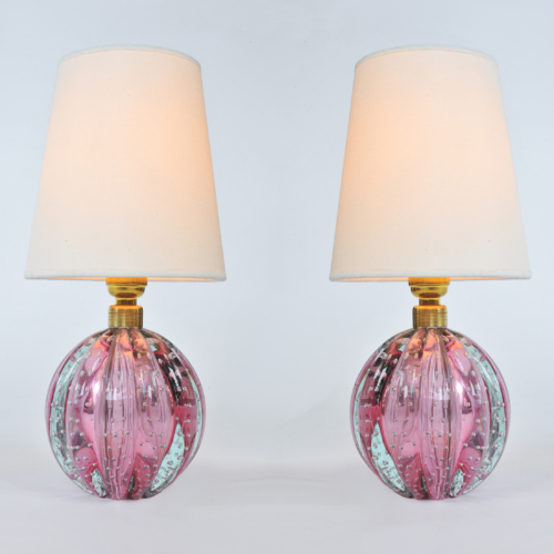Valerie Wade Lt649 Pair 1950S Two Tone Murano Ball Lamps 01
