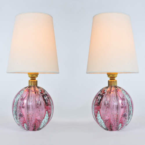 Valerie Wade Lt649 Pair 1950S Two Tone Murano Ball Lamps 01