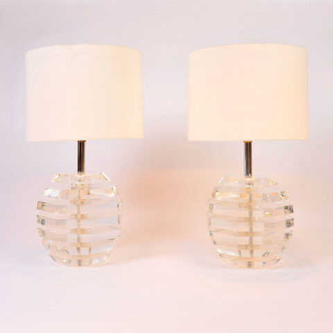 Pair Lucite Ball Lamps 01