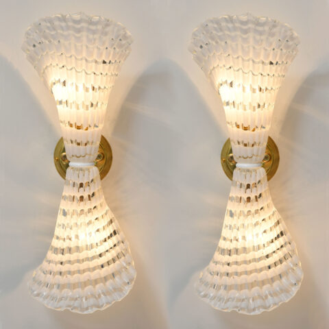 Pair Murano Glass Striped Wall Lights 01