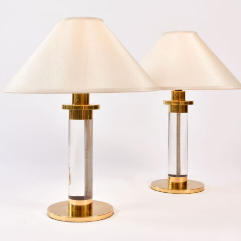 Pair Us Lucite Brass Lamps 01