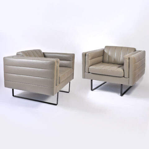 Pair Grey Leather Armchairs 01