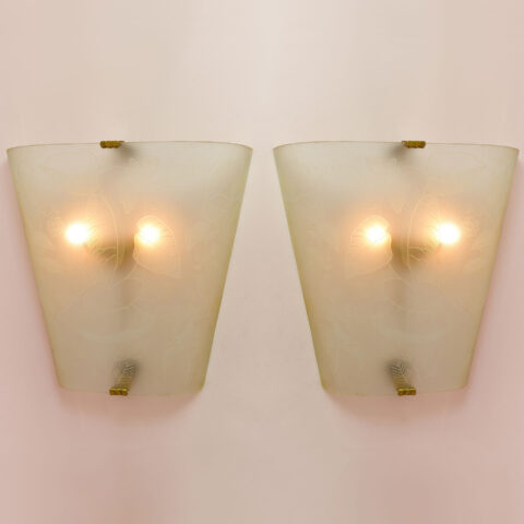 Pair Of Etched Glass Wall Lights 01