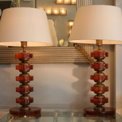 The image for Valerie Wade Lt499 Pair Italian Amber Disc Lamps 02