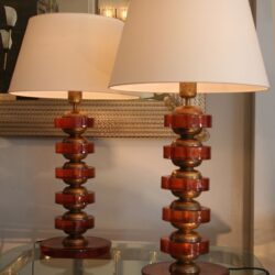 The image for Valerie Wade Lt499 Pair Italian Amber Disc Lamps 03