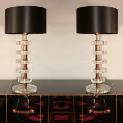 The image for Valerie Wade Lt551 Pair Italian Clear Glass Disc Lamps 01