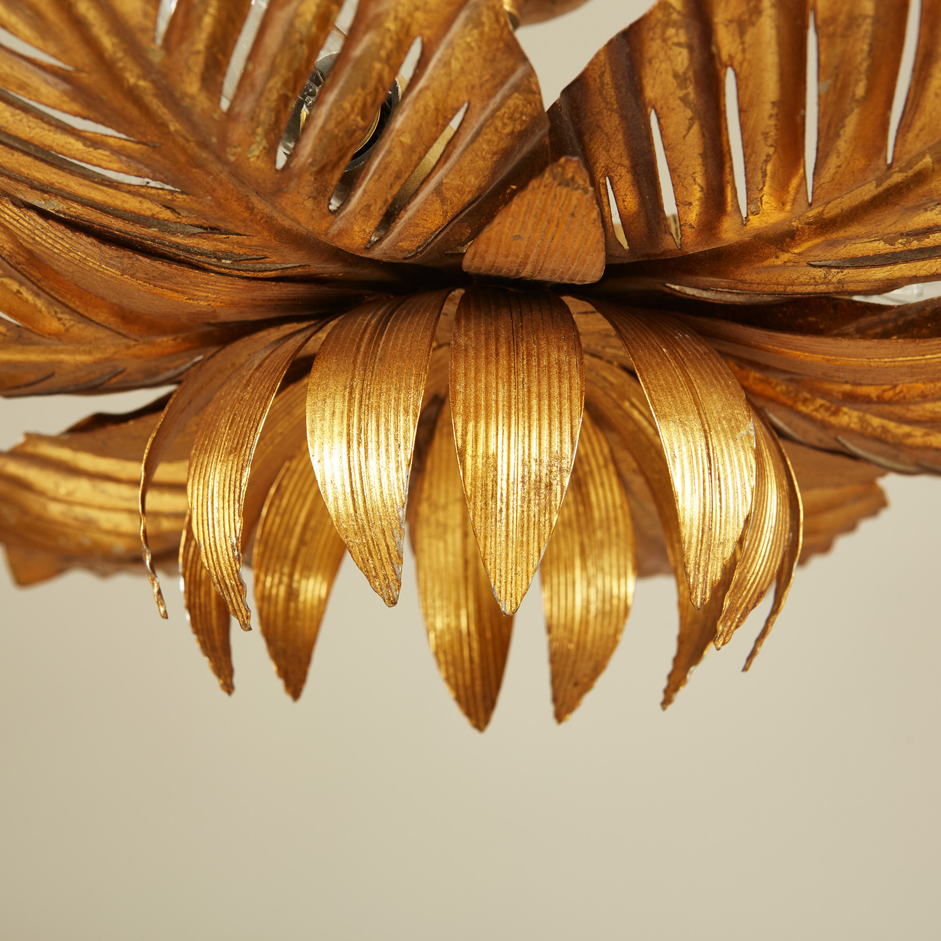 French mid-Century gold palm leaf ceiling pendant | Valerie Wade