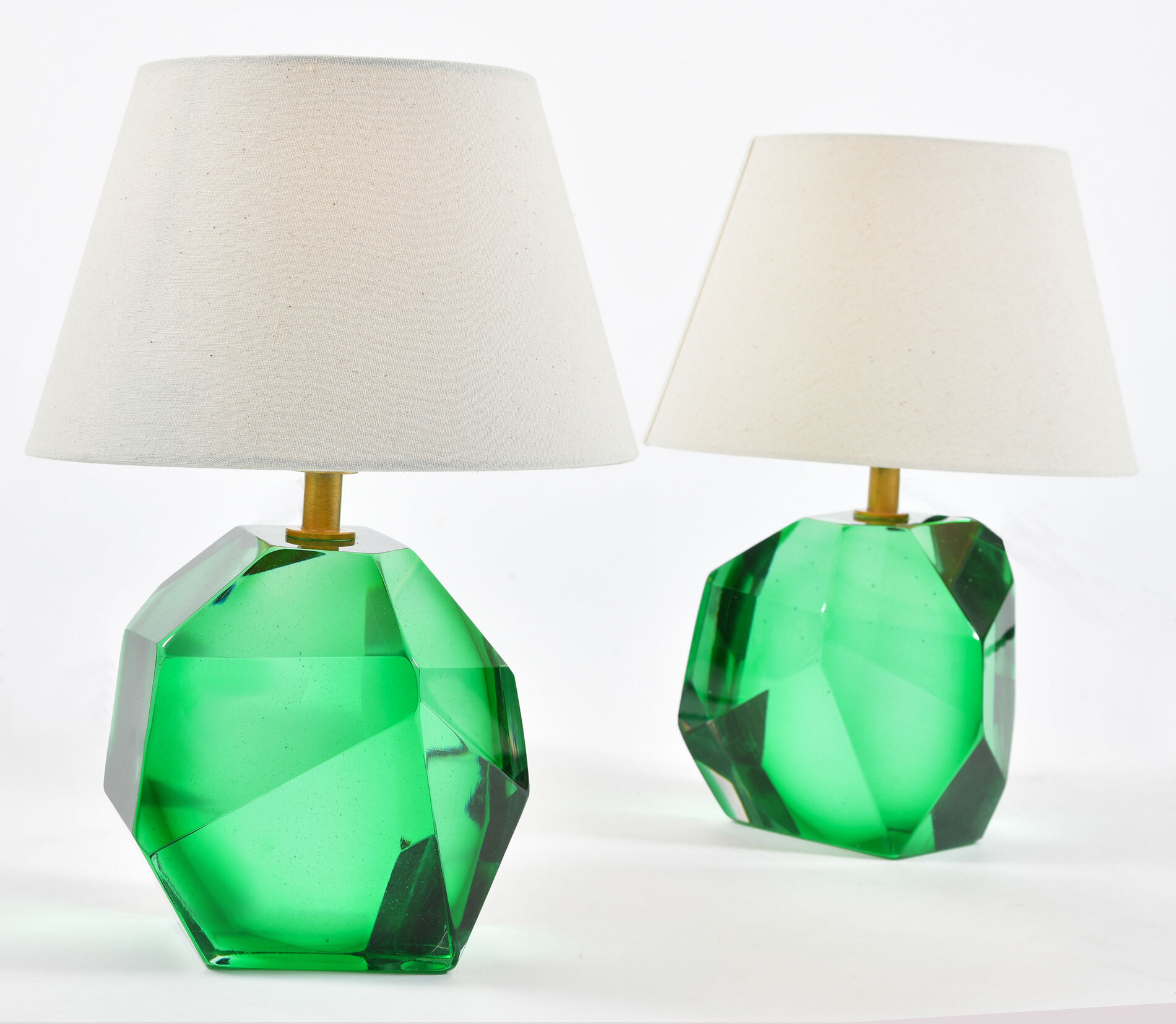 Pair of Italian Murano emerald 'Rock' table lamps Valerie Wade