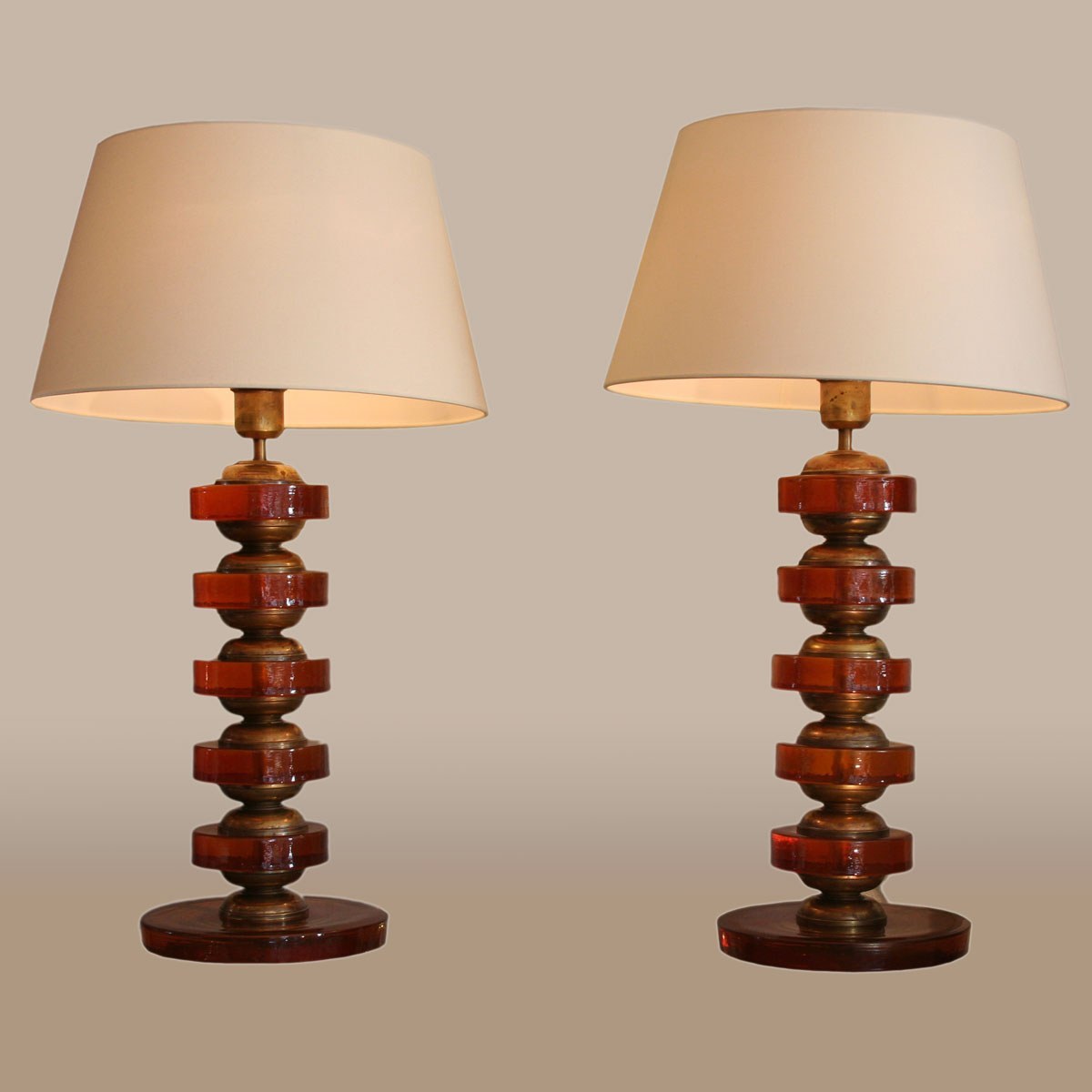The image for Valerie Wade Lt499 Pair Italian Amber Disc Lamps 01