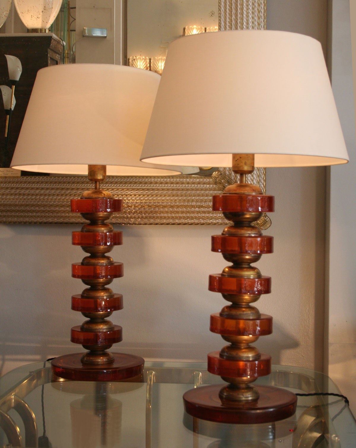 Valerie Wade Lt499 Pair Italian Amber Disc Lamps 03