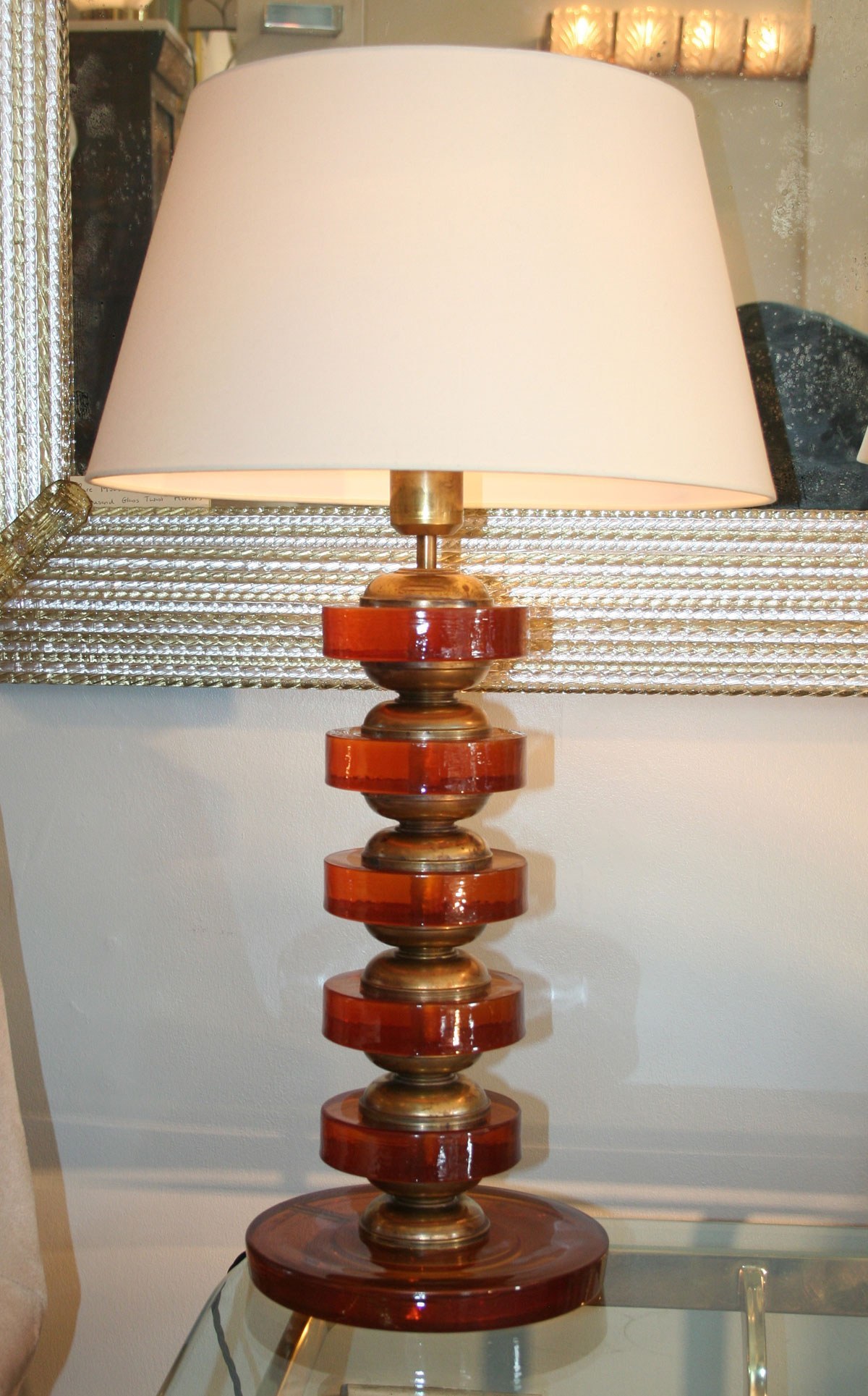 Valerie Wade Lt499 Pair Italian Amber Disc Lamps 04