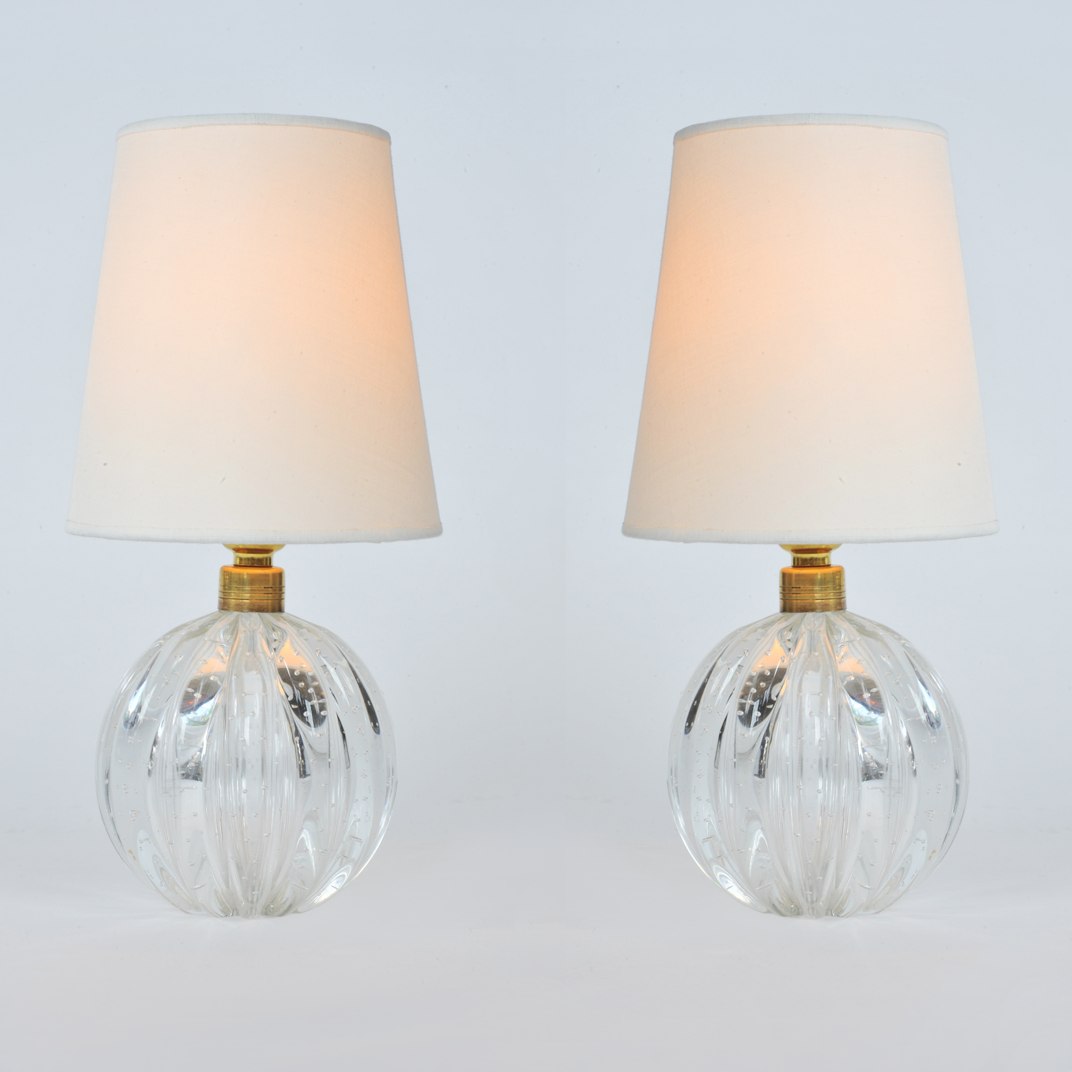 The image for Valerie Wade Lt648 Pair 1950S Clear Murano Ball Lamps 01