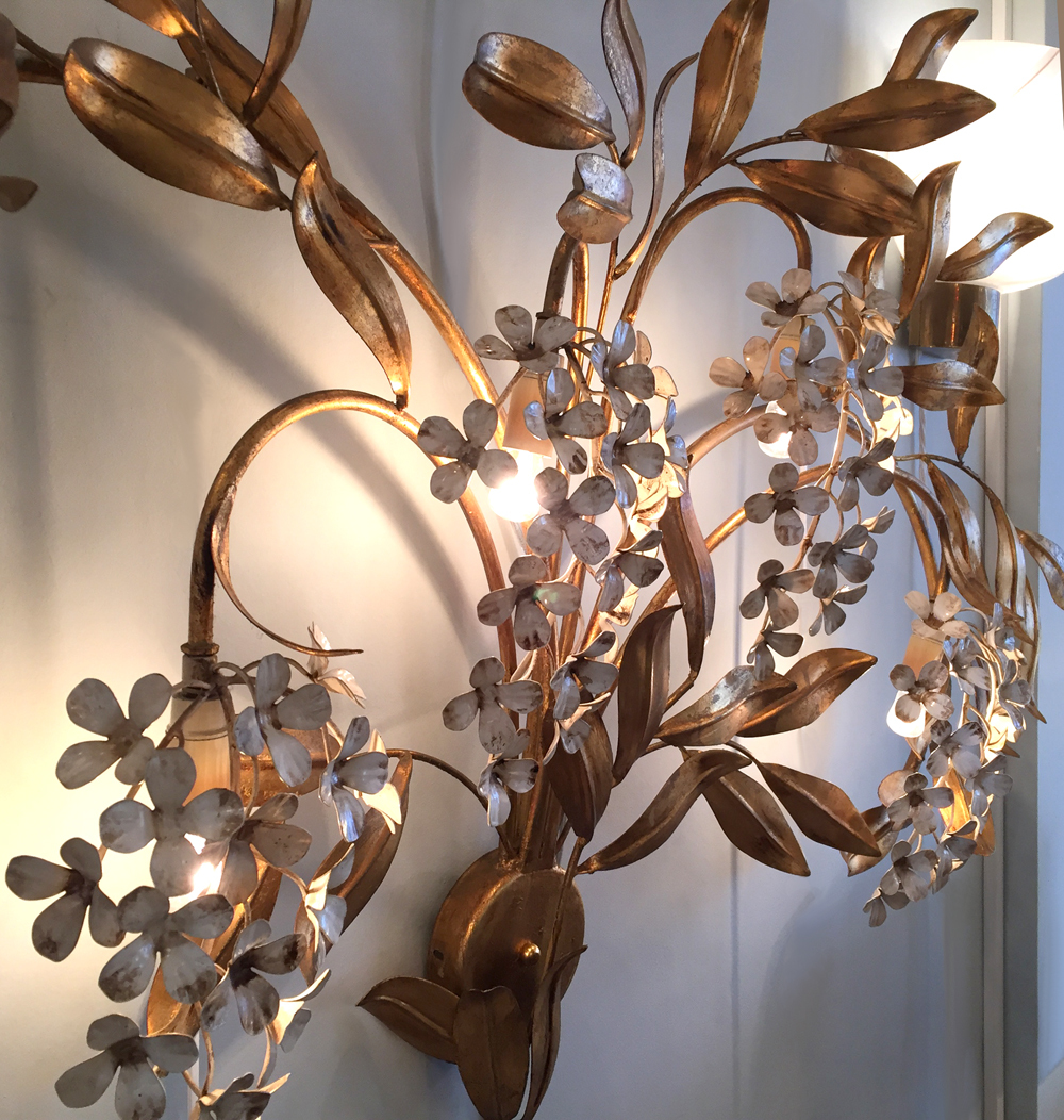 Large pair of French 'Wisteria' flower wall lights Valerie Wade